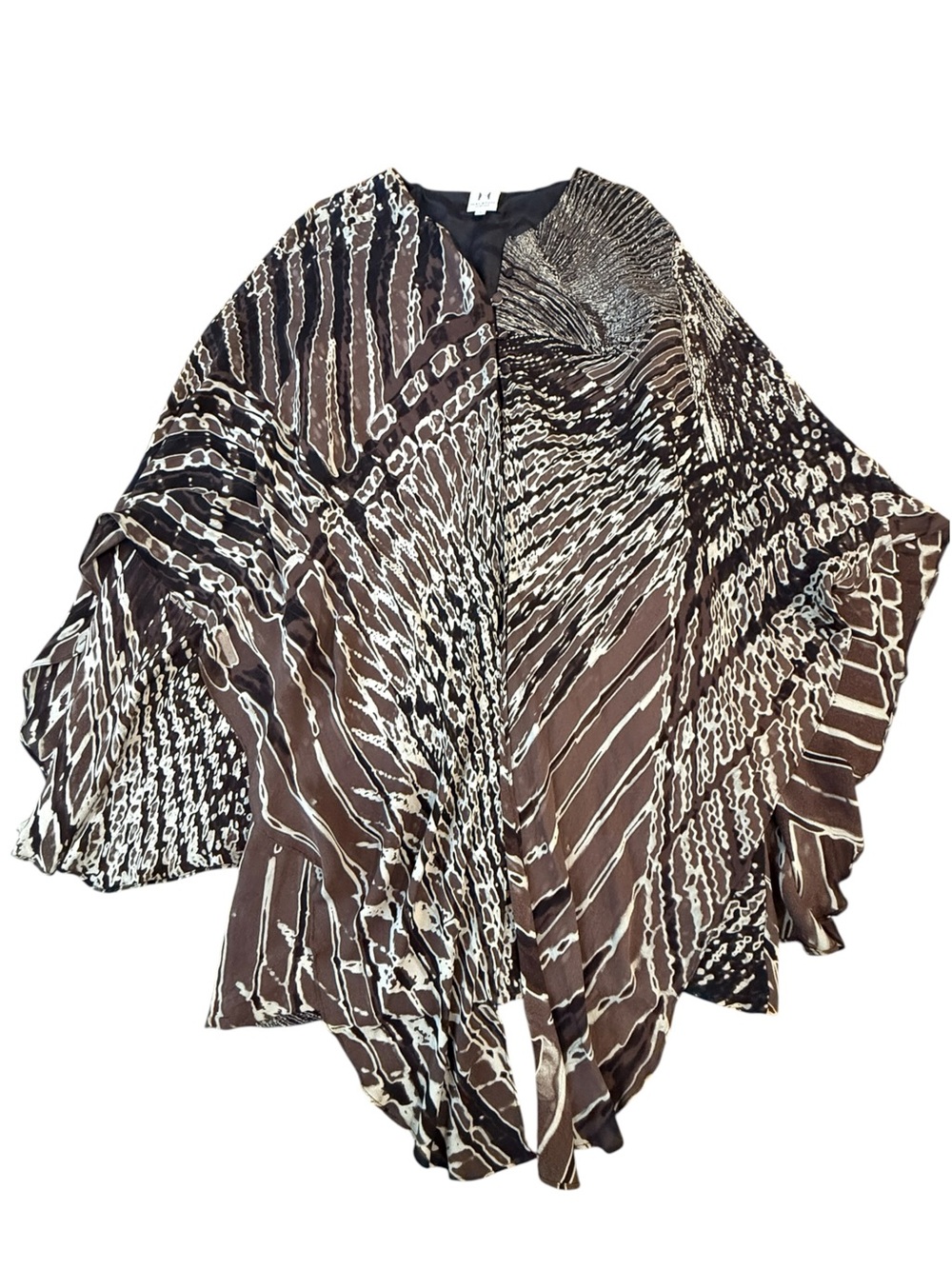 Halston Heritage Abstract Printed Night Fever Cape Dress 100% Silk Size Small